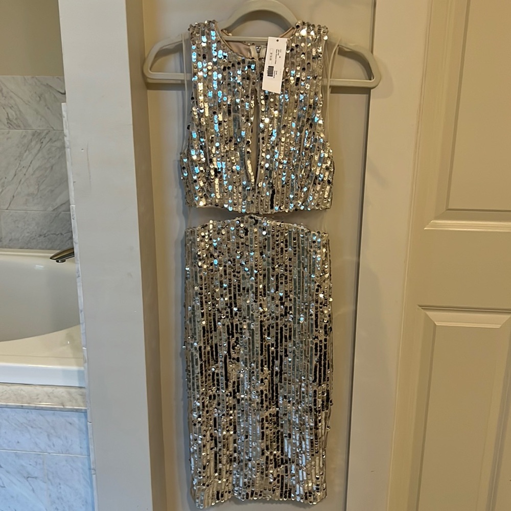 Silver/Nude Sequin Bodycon Dress